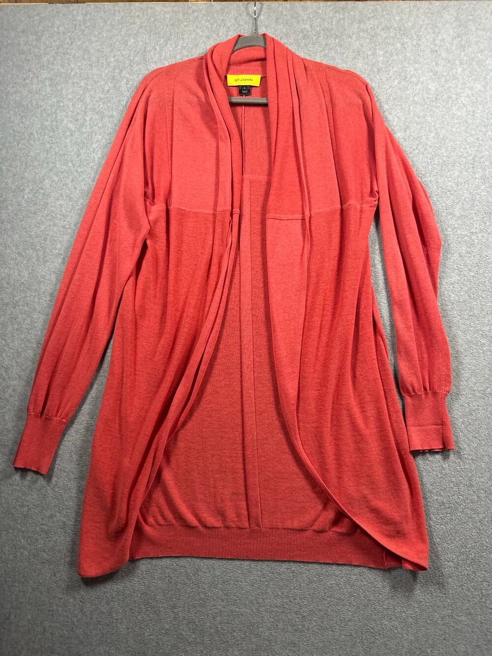 St. John Open Front Shawl Neck Cardigan Women's Medium Pink/Red Linen Blend